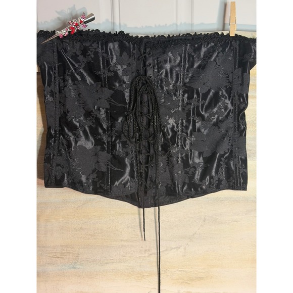 torrid Tops - Torrid Black Satin Floral Jacquard Lace Up Boned Corset Top Vintage Style 1X